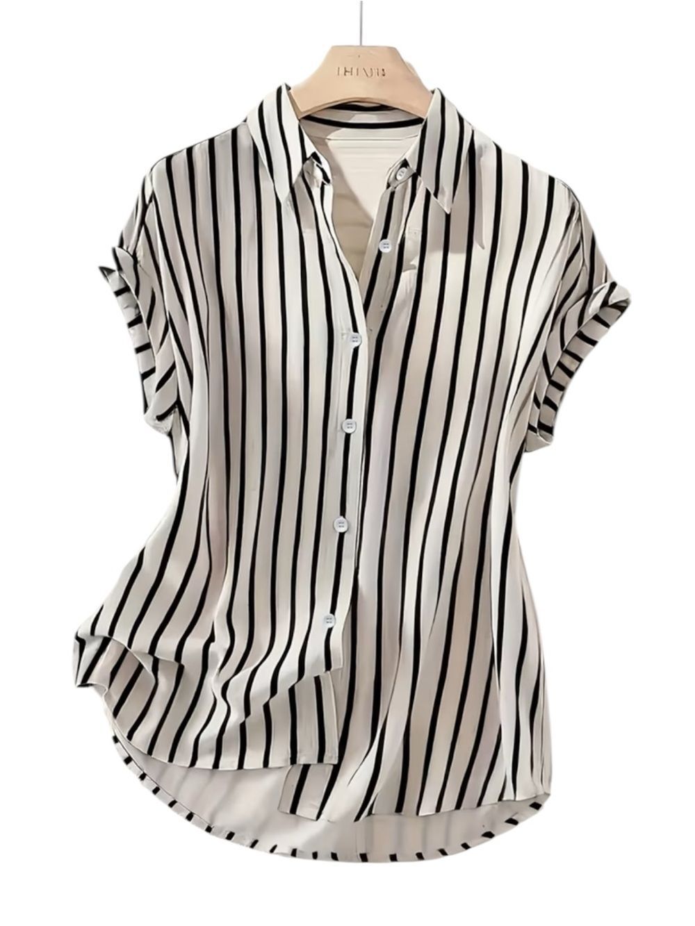 Striped Short-Sleeve Button-Up Shirt Black & White
